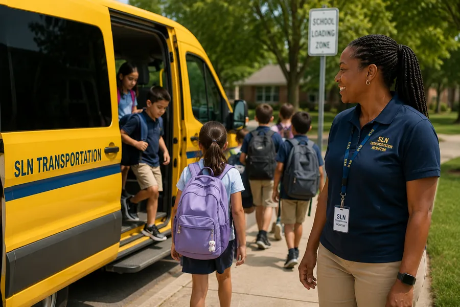 SLN monitor walking students to the vehicle
